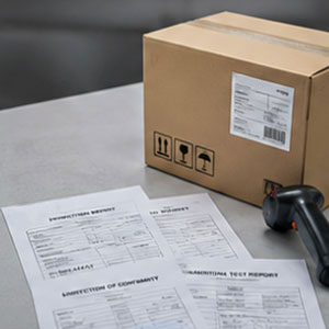 Quality documents including CoC, material certificates, and inspection reports prepared for shipment.